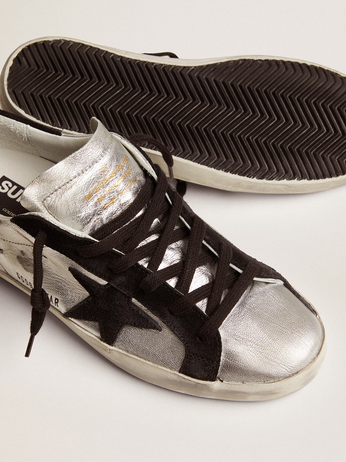 Golden Goose Super-Star in silver leather with contrasting inserts