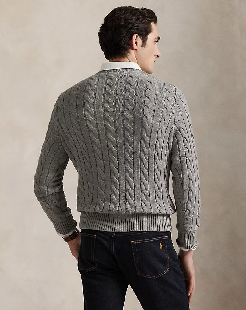 Ralph Lauren Cable-Knit Cotton Jumper – Fawn Grey Heather