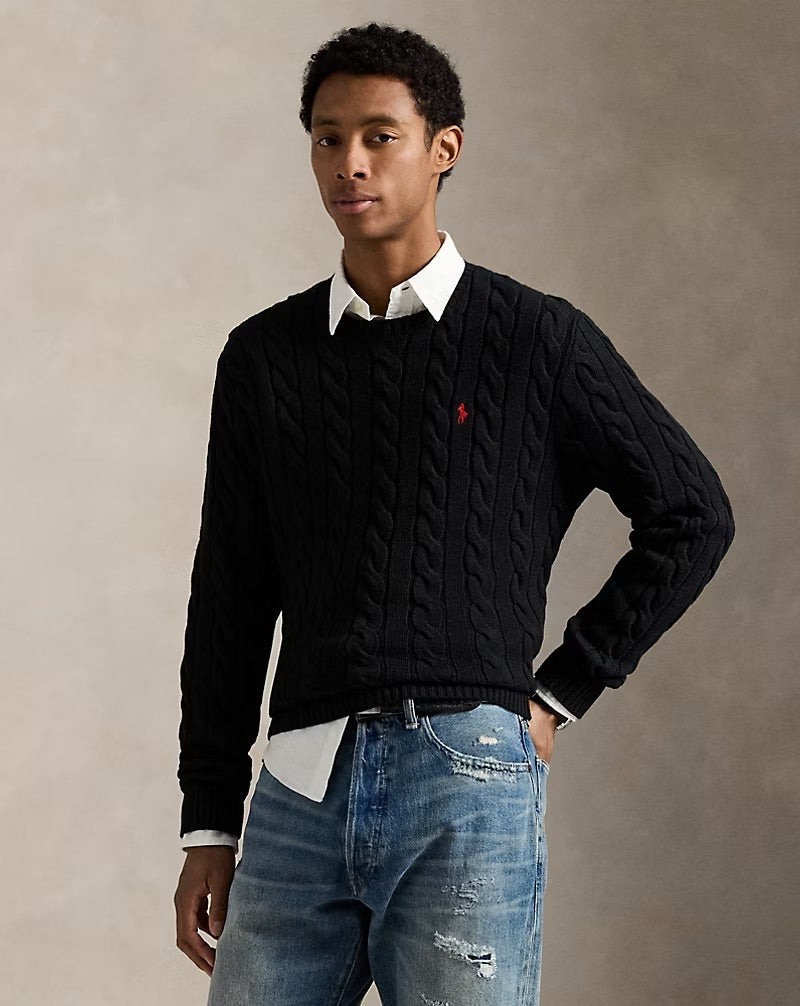 Ralph Lauren Cable-Knit Cotton Jumper – Black
