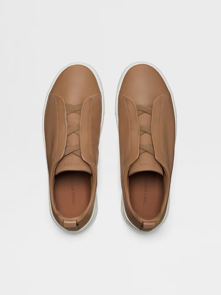 Zegna Dark Beige Triple Stitch™ Secondskin Sneakers