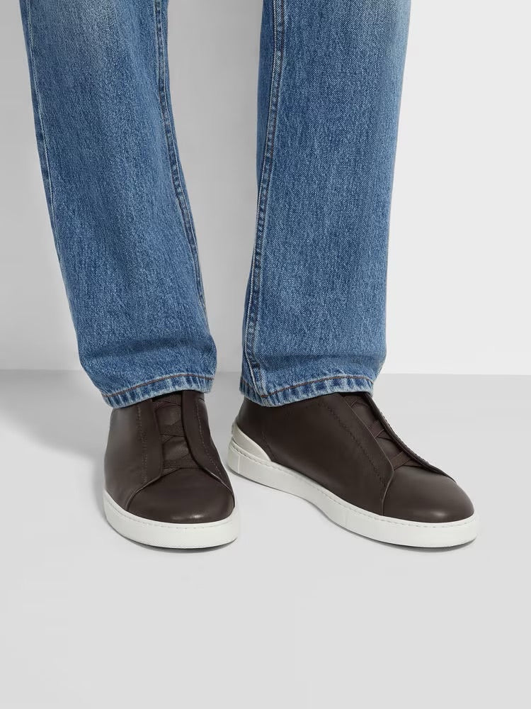 Zegna Dark Brown Triple Stitch™ Secondskin Sneakers