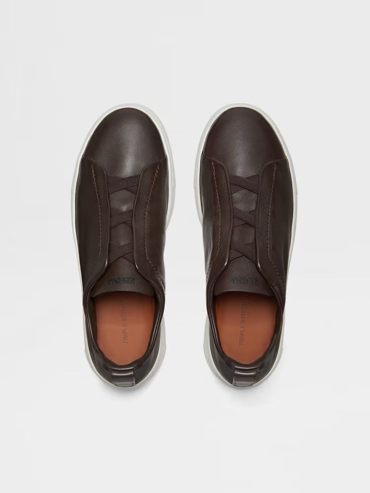 Zegna Dark Brown Triple Stitch™ Secondskin Sneakers